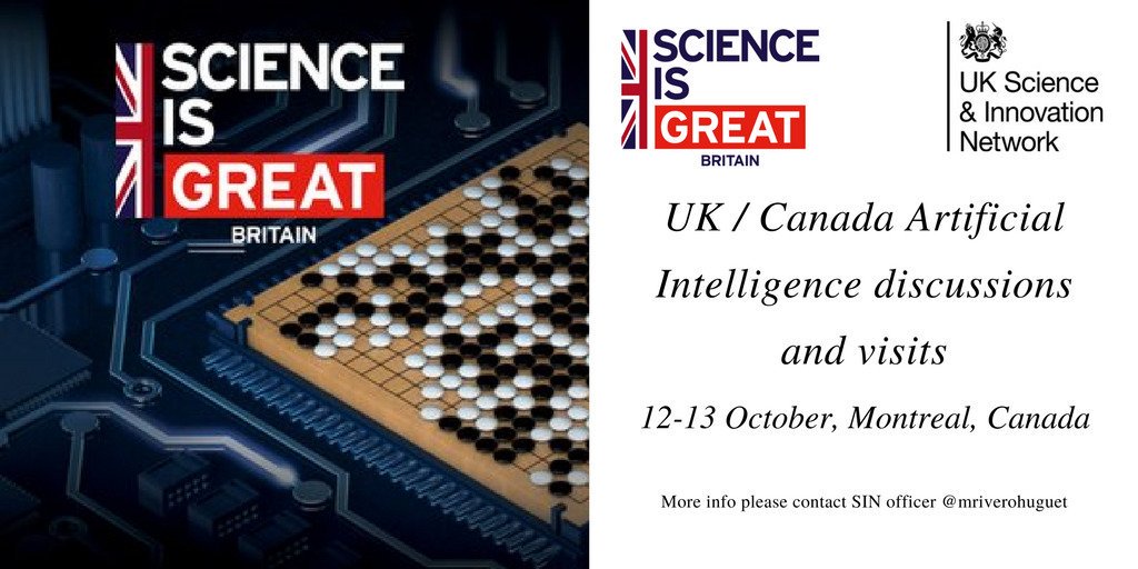 Join .<a href="/UKSINet/">UK Science & Innovation Network</a> in #Canada .@mriverohuguet to discuss the opportunities &amp; challenges of #ArtificialIntelligence .<a href="/UKinCanada/">UK in Canada 🇬🇧🇨🇦</a>