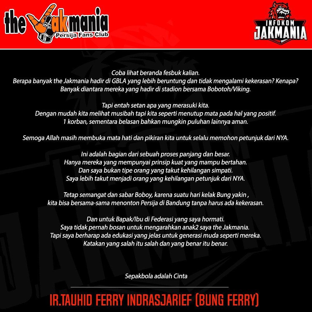 InfokomJakmania's tweet photo. semoga Allah masih membuka mata hati dan pikiran kita untuk selalu memohon petunjuk dariNya, -Sepakbola Adalah Cinta- 
(Bung Ferry) #Sajete https://t.co/miwSGt7pmY
