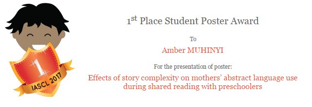 LuCiD_Centre's tweet photo. Congrats to Amber Muhinyi on her 1st Place Student Poster Award at #IASCL2017. View her shared #reading poster here https://t.co/BIcGrRT9FY https://t.co/1A0002e0fq