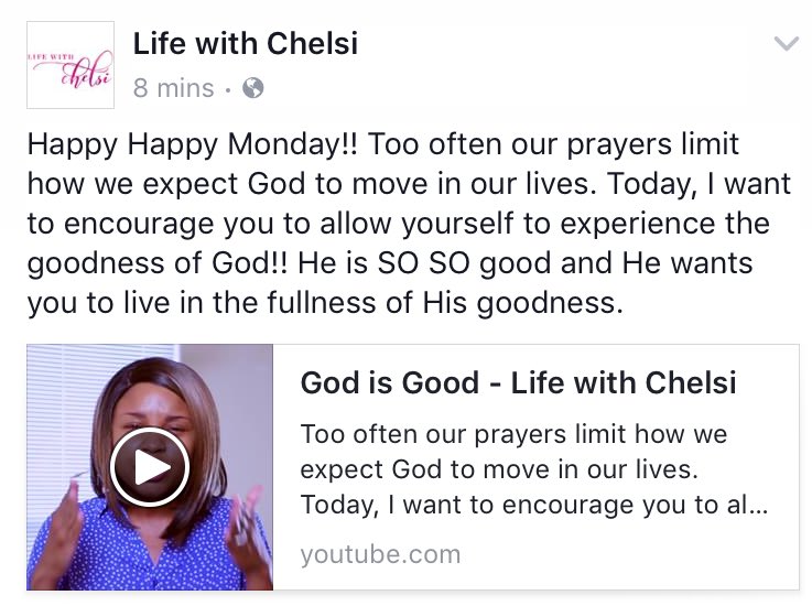 lwc_foundation's tweet photo. You want to watch this week's devotional, "God is good." -->> https://t.co/0fclRPbjwu #LifewithChelsi #encouragement #hope https://t.co/CFYqKYz3rM