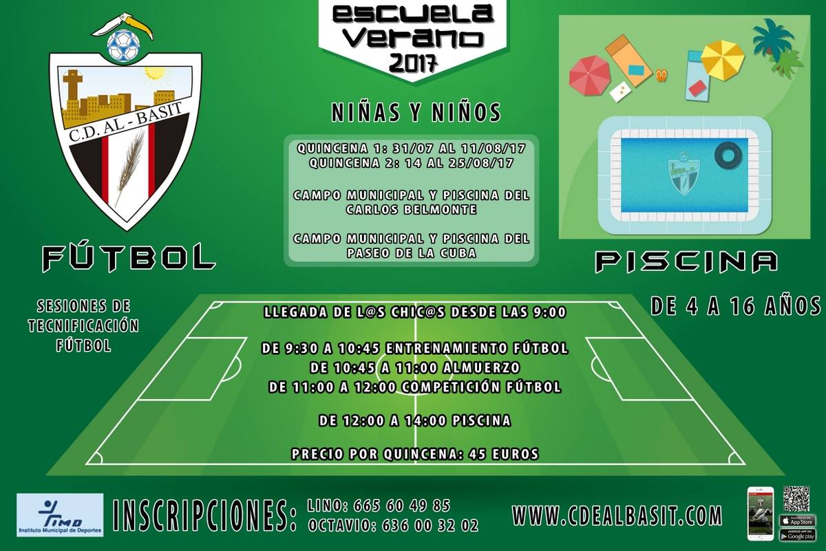 EscuelaAlBasit's tweet photo. ⚽ 🏊 ESCUELA DE VERANO MUNICIPAL
APÚNTATE!!!! Sólo falta una semana para empezar la primera quincena!!!
📝  Info: https://t.co/uwFBTS8SaR https://t.co/Dc2gykwcd8