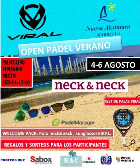 NuevaAlcantara's tweet photo. 4-6 Agosto #ElTorneo #Open #padel #verano #NaMadQueUnClub , no te lo puedes perder!!! 🎾🏆🌞🏆🏀  @neckandneck @PadelManager @VIRALSUNGLASSES https://t.co/MSV9yg2J9E