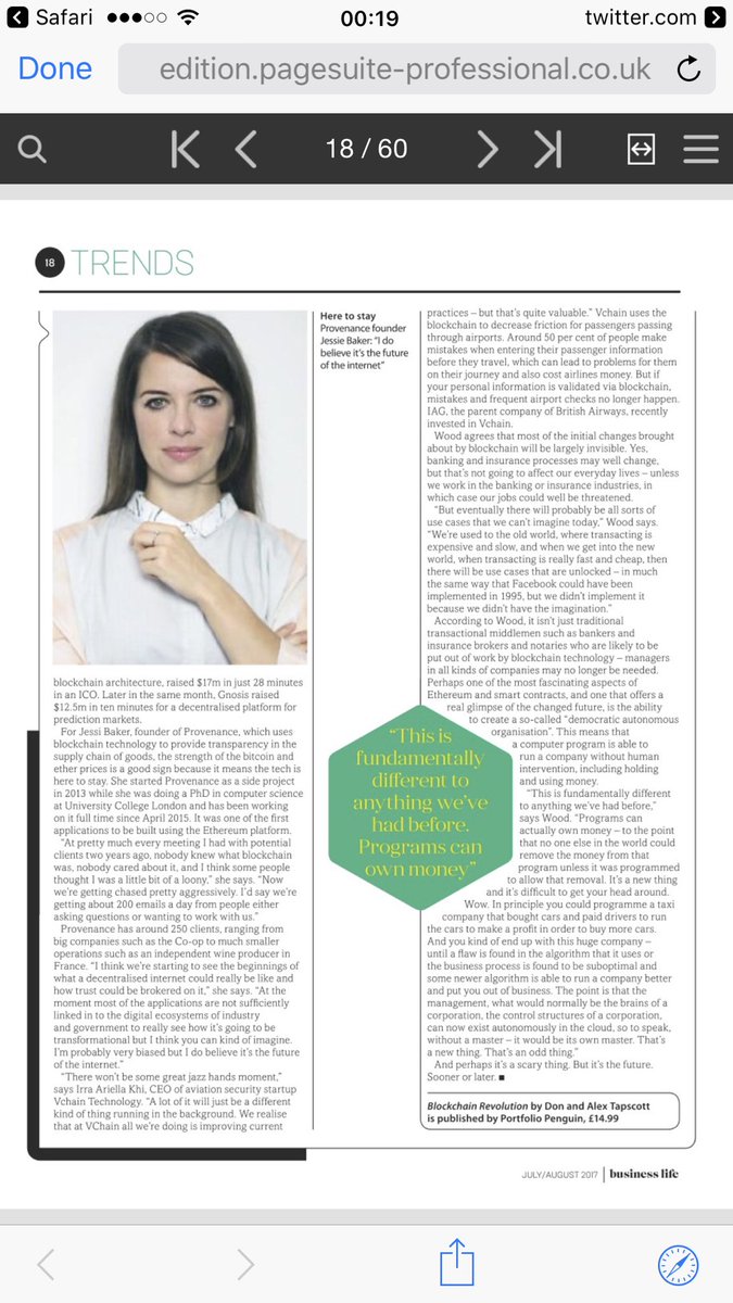 AmineBoughaleb's tweet photo. Nice read about #blockchain frenzy on board a #BritishAirways flight to Marrakech. #businesslifemagazine. @tim_hulse @jessibaker https://t.co/RFRXtVURP4
