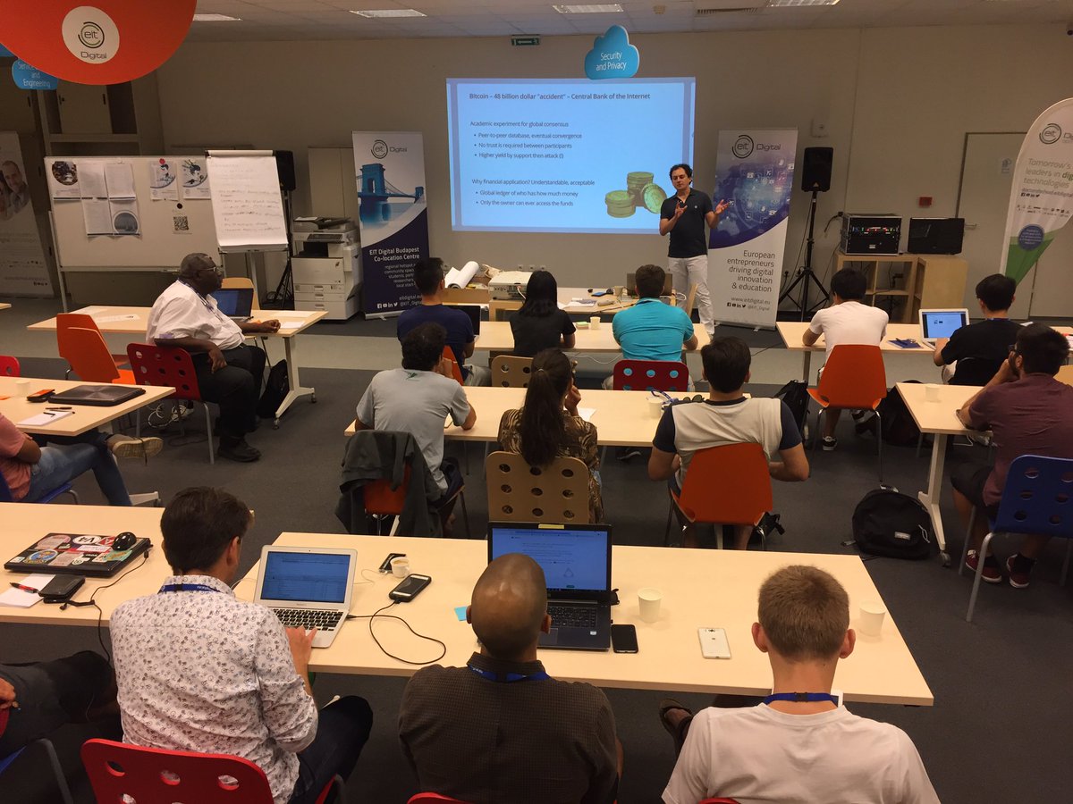 IstenesZ's tweet photo. Day 1: Blockchain, Bitcoin, Ethereum presentation #EITDigitalAcademy #summerschool #Budapest #digitalfinance #blockchain by @peter_szilagyi https://t.co/ecDJNrrJ85