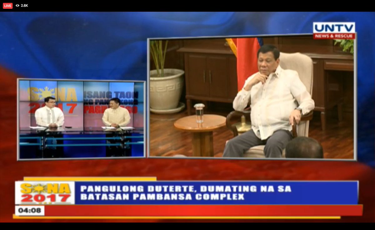 #DU30SONA2017: We're just a few minutes away before President Duterte delivers his 2nd State of the Nation Address. <a href="/UNTVNewsRescue/">UNTV News and Rescue</a>