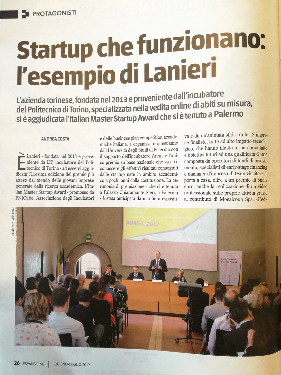 ValComm's tweet photo. In edicola 📰su @Espansionenews splendido servizio dedicato a @PNICube, @LanieriOfficial e #Startup vincitrici #IMSA2017. #MadeinItaly #news https://t.co/ndo8bjzYEq