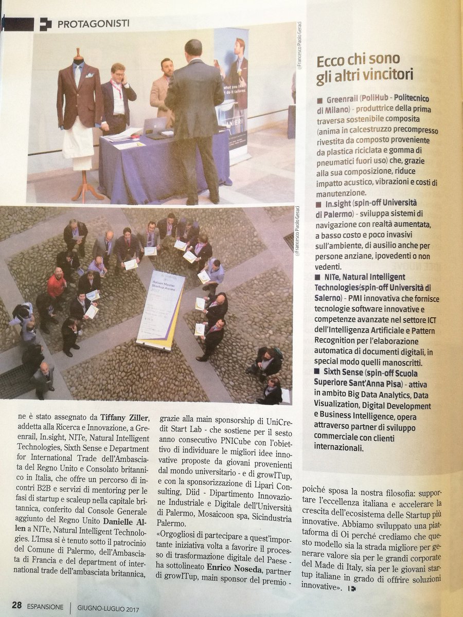 ValComm's tweet photo. In edicola 📰su @Espansionenews splendido servizio dedicato a @PNICube, @LanieriOfficial e #Startup vincitrici #IMSA2017. #MadeinItaly #news https://t.co/ndo8bjzYEq