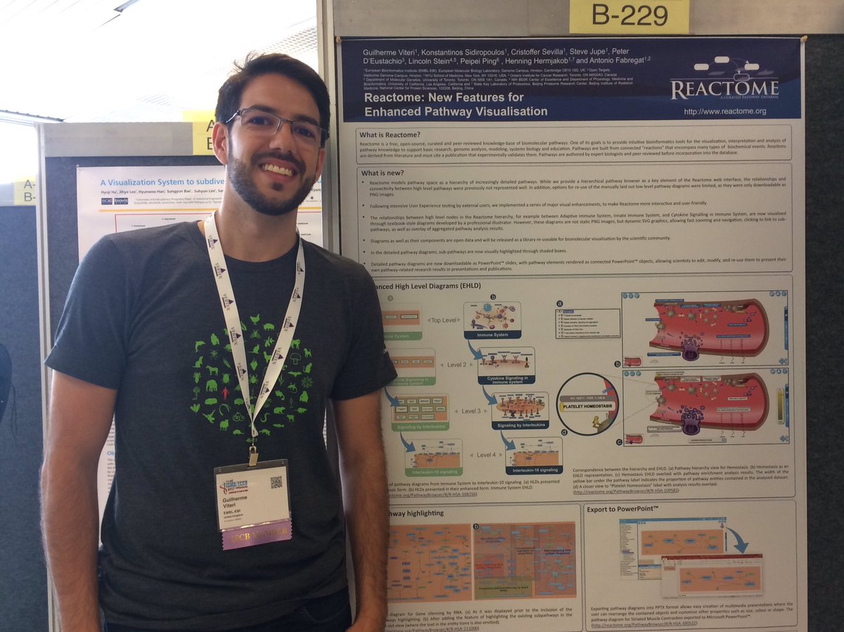 reactome's tweet image. .@guisv is presenting our brand new Enhanced Pathway Visualisation at #ISMBECCB. Visit us at poster B-229 @emblebi @HeartBD2K #usereactome