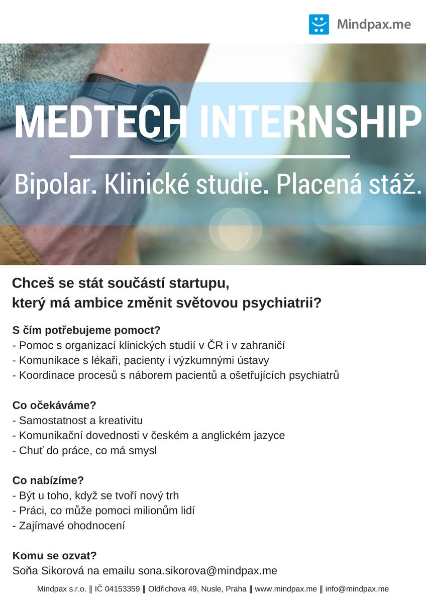 Do you want to become part of a startup that has the ambition to change world psychiatry? #mindpax
Pls. contact us sona.sikorova@mindpax.me