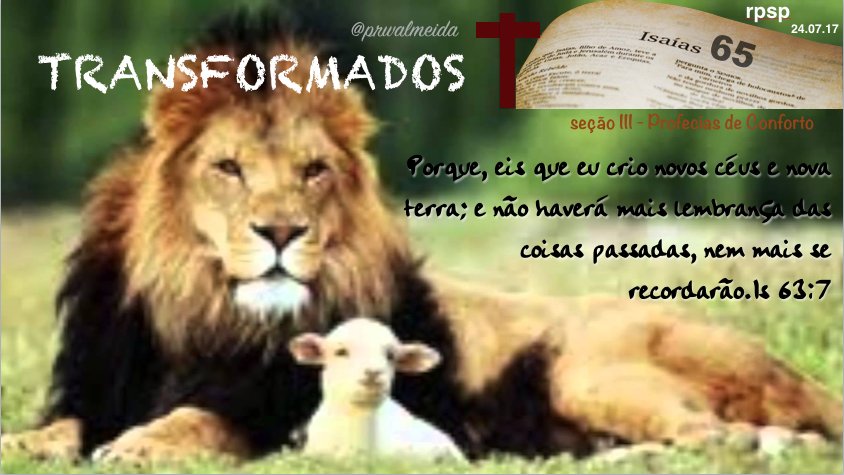 prwalmeida's tweet photo. #Is65 | #Transformados
Em breve chegará a eternidade onde não haverá necessidade de lembrar-se do tempo.#EuQueroIrProCeu
#PrimeiroDeus #rpsp https://t.co/2ID5G9vUuI