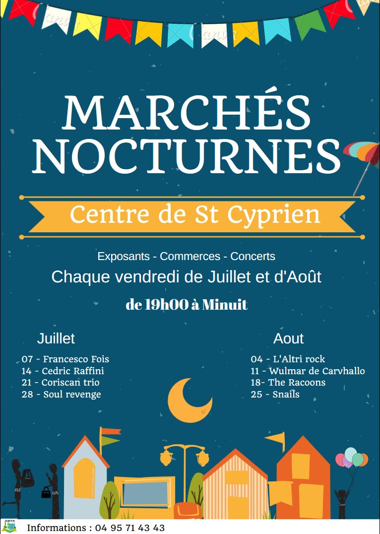 mairiedelecci's tweet photo. 🌜 MARCHES NOCTURNES 🌛
 Tous les vendredis des mois de Juillet et Août, ne manquez pas les Marchés Nocturnes de St Cyprien.
#lecci #mdlecci https://t.co/f2aWY6iE97