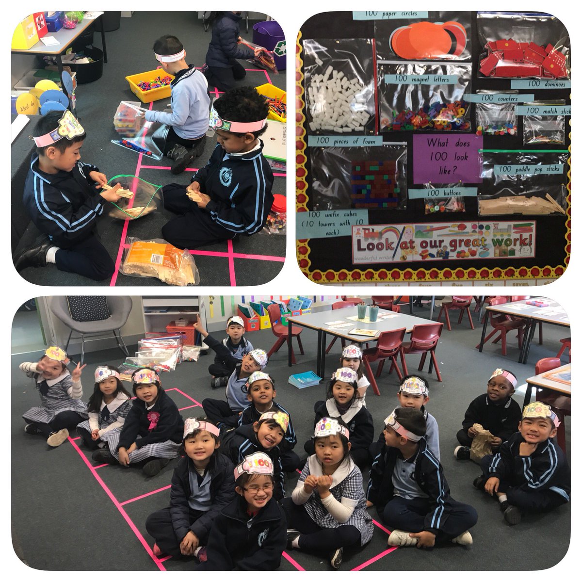 Today for maths, KW celebrated their 100th day of Kindy! Their displays are now up on our wall! <a href="/CanleyValePS/">Canley Vale PS</a> #teamwork #100days
