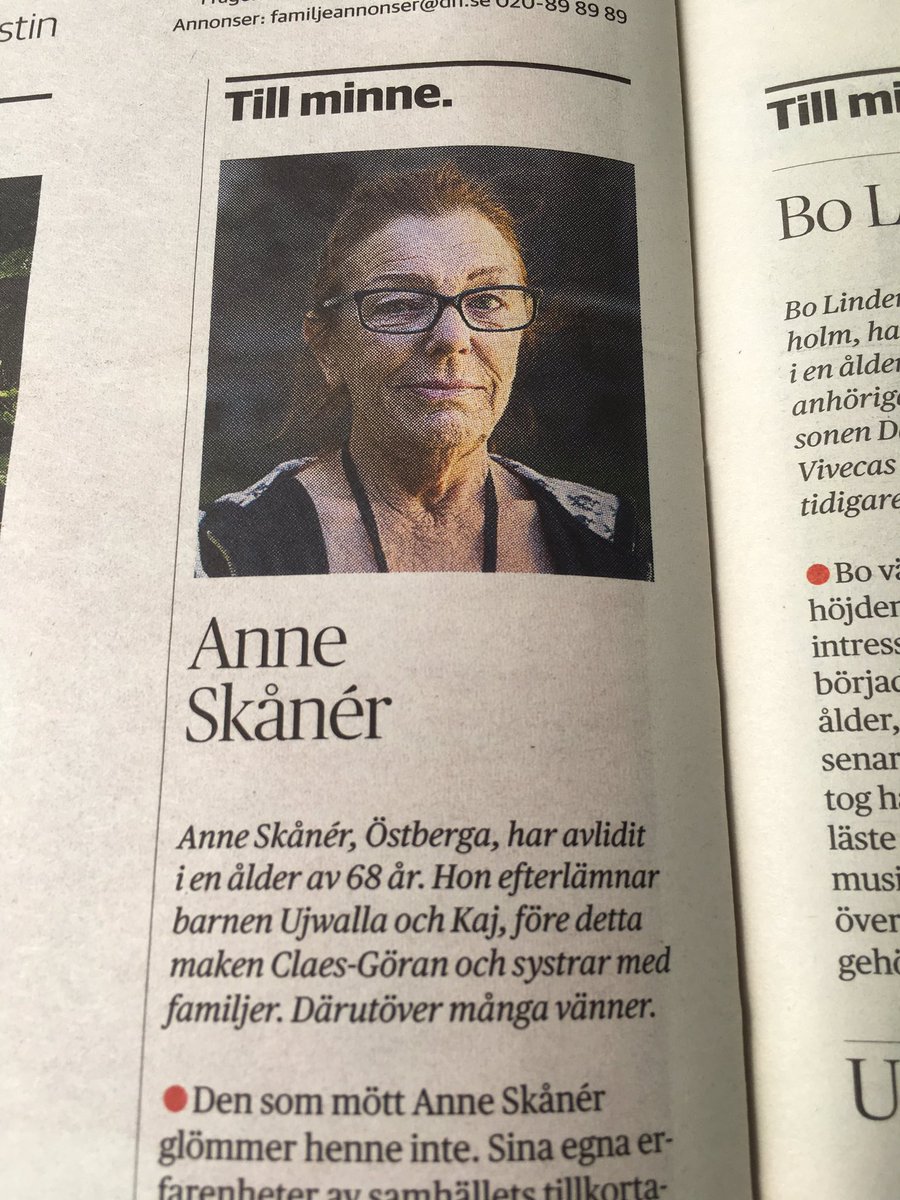 evalena_ldotter's tweet photo. Jag läste minnesorden över Anne Skånér, Anne var att en stor kämpe för barn som far illa, hon var viktig! Är viktig. @socialpolitik #svpol https://t.co/X1aNUWF0fq