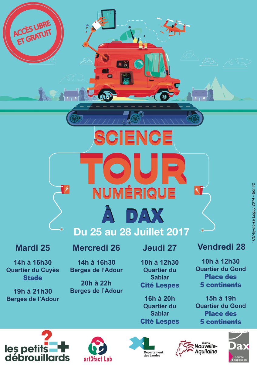 petitsdebs_33's tweet photo. Du25au28/07 ScienceTourNum #TNNA #TourCode #fablabmobile sur quartiers de @VilledeDax @LesLandes40 avec #Art3FactLab @apdnaq @NumNvelleAQT https://t.co/MG4P3i6Ygj