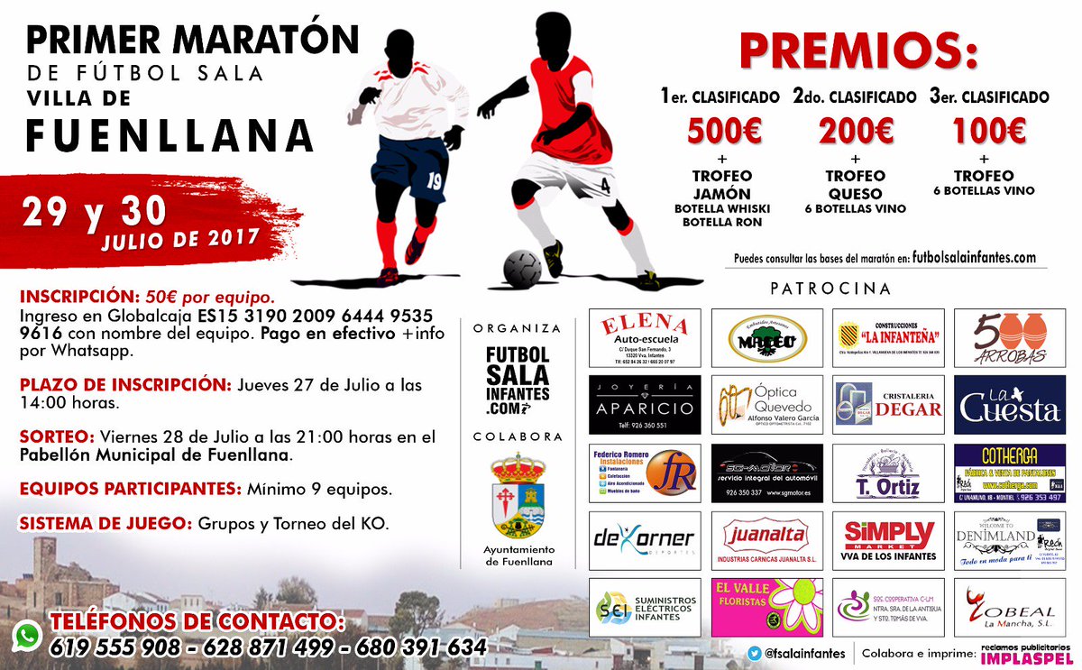 FSalaInfantes's tweet photo. Primer Maratón Villa de Fuenllana.
⚽⚽¡¡900€ en premios!!⚽⚽
¿A que esperas para apuntarte?👏 https://t.co/e6k9camlC4
