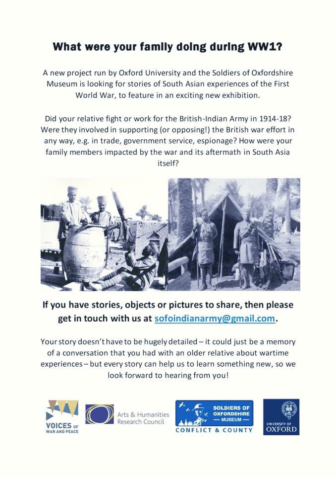 . <a href="/SOFOtrust/">SOFO Museum</a> are seeking stories of #South #Asian experience of #FWW #WW1 - can you help? Please RT #India #Pakistan #Bangladesh #history