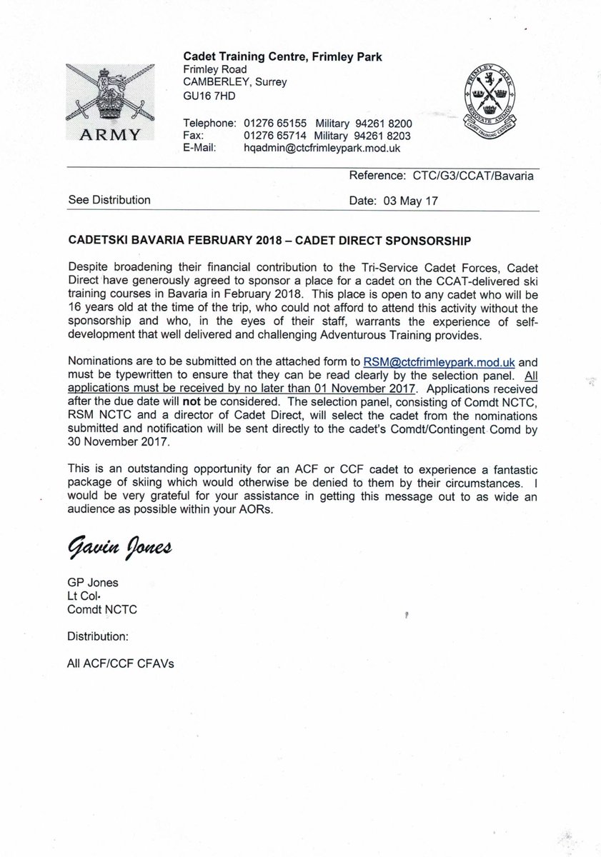 CCATCapelCurig's tweet photo. Cadet Direct Sponsorship for Cadetski Bavaria Feb 2018 see attached information https://t.co/aIh0qr1pY7