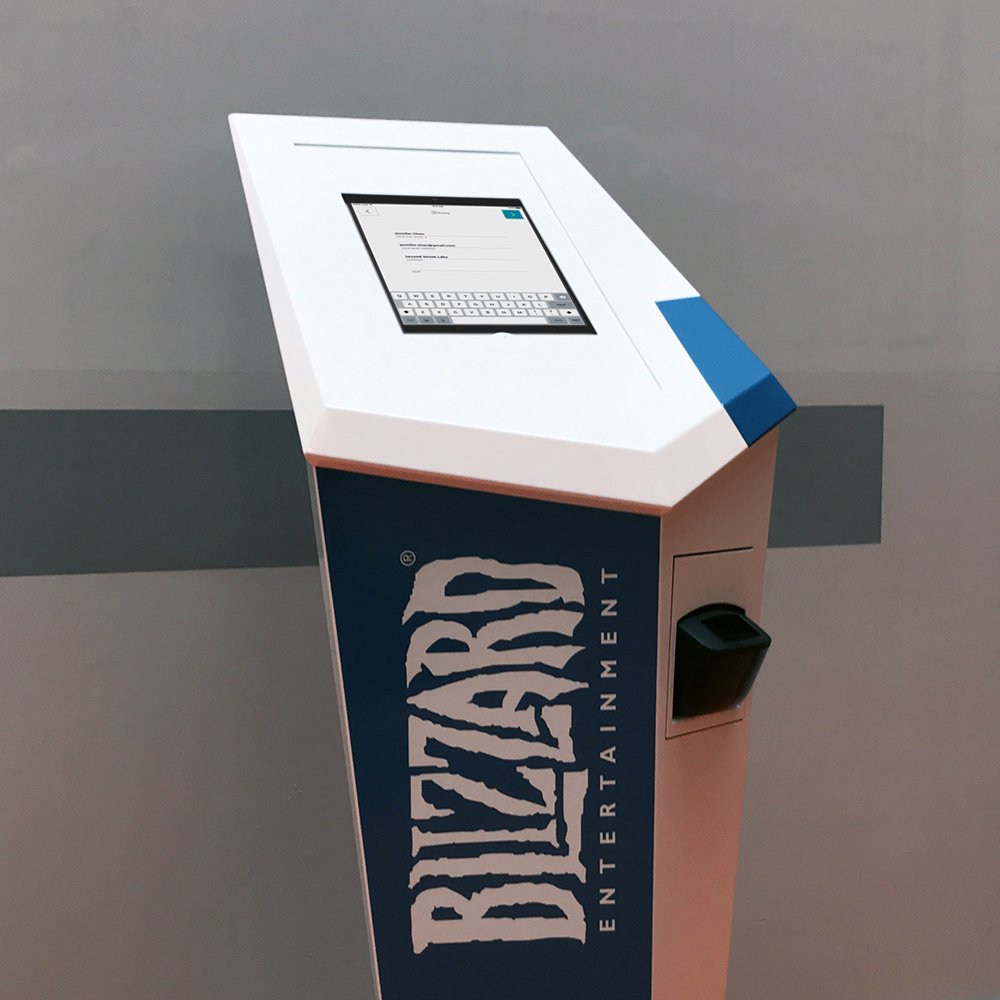 Swipespot's tweet photo. https://t.co/Xtjj1e2yGo 
 Omnihost 22" #kiosk for Blizzard Entertainment USA. Enclosing iPad Pro + Brother labelprinter for visitor #sign-in https://t.co/7hgmUABjAW