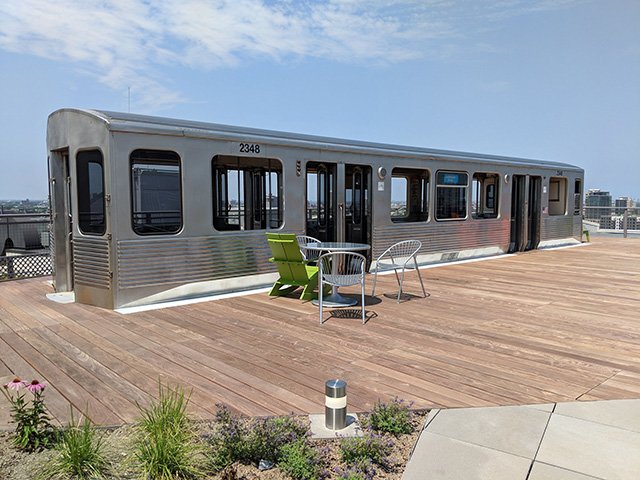 rustybrick's tweet photo. ICYMI: Google Chicago has a subway car on their rooftop - wonder if it is air conditioned https://t.co/R9MeVtHYv7 https://t.co/Wq3p2MAKDV
