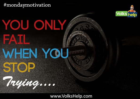 You only fail when you stop trying......
#mondaymotivation #volkshelp #delhincr