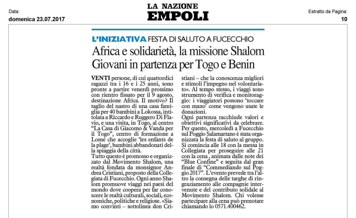 Cesvot's tweet photo. #EstateSolidale Da Empoli all'Africa: 14 ragazzi in partenza per Togo e Benin grazie ad un progetto di @ShalomMovimento #rassegnastampa https://t.co/MXlpjyO6U0