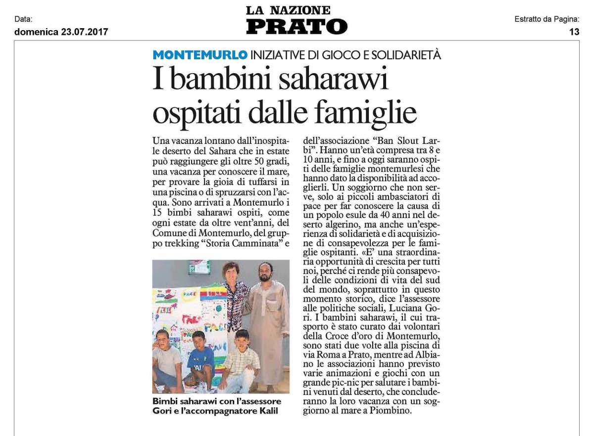 Cesvot's tweet photo. #EstateSolidale Ogni anno sono tante le famiglie toscane che ospitano bambini #saharawi come quelle di #Montemurlo https://t.co/lr23ZirFXz https://t.co/ieCAaQa6T9