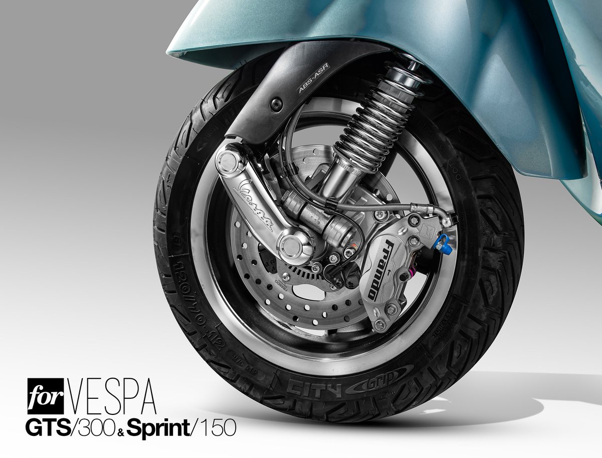 frandotw's tweet photo. No extra bracket needed and a much better brake performance comparing with the stock one.#VESPA #GTS300 #Sprint150 #Primavera150 #Vespa946 https://t.co/9YLOB6WNqF