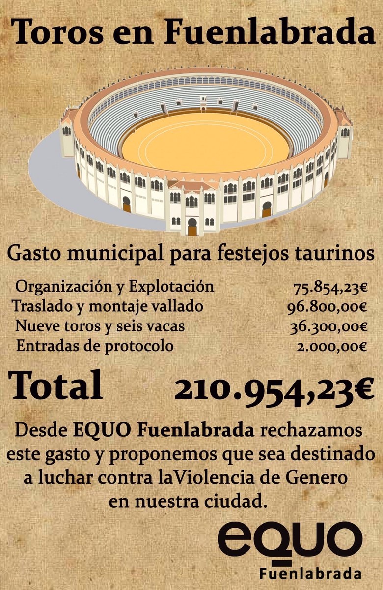 EquoFuenlabrada's tweet photo. Este es el gasto en maltrato animal que en 2017 se gastará el @AytoFuenlabrada #NiUnEuroAMaltrato https://t.co/xBrKbUPFtu