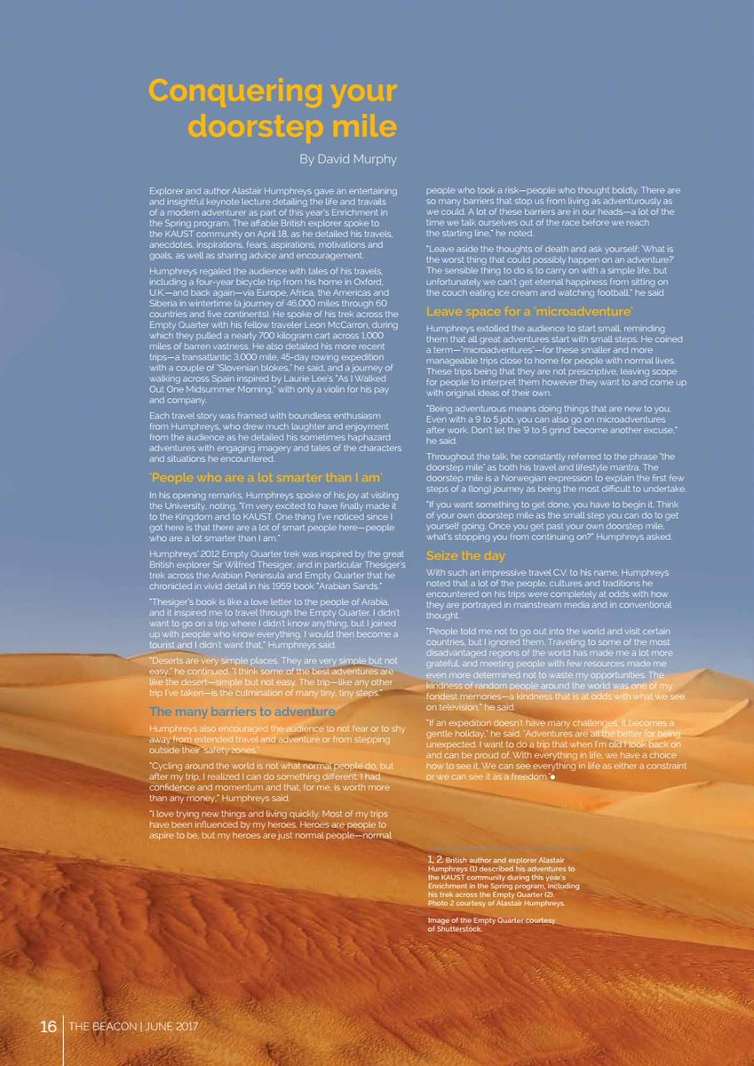 KAUST_News's tweet image. Being an #adventurer is a mindset according to #KAUST #SEP2017 keynote speaker Alistair Humphreys - buff.ly/2tM3Q3K #adventuretravel