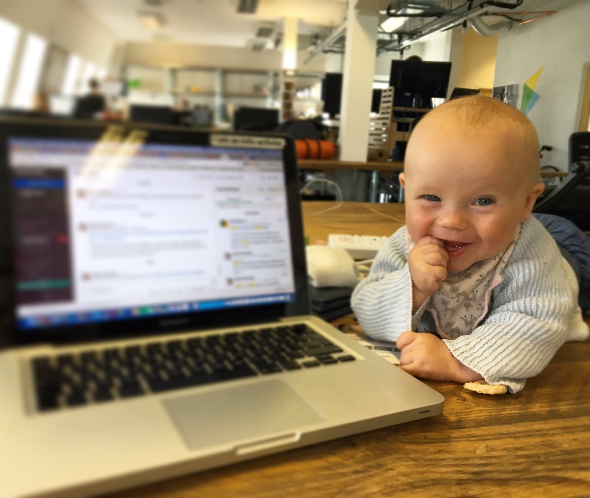 OnOurRadar's tweet photo. Hanging out with our youngest team member, who is a big fan of collaborative journalism #familyfriendly #workplacebabies #workingmuma https://t.co/1nIuQ98MeO