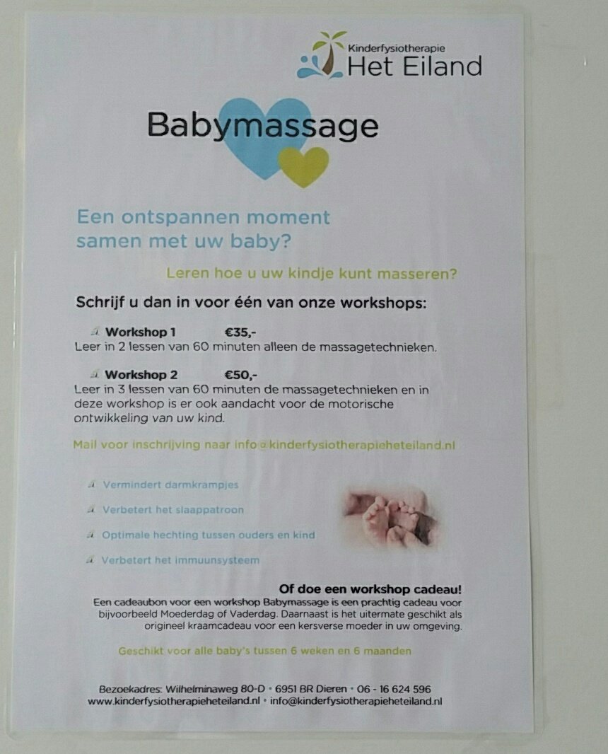 kftheteiland's tweet photo. Nieuwe poster en informatie workshop babymassage! Schrijf je nu in via info@kinderfysiotherapieheteiland.nl. #kft #babymassage https://t.co/FV6SGwbIFS