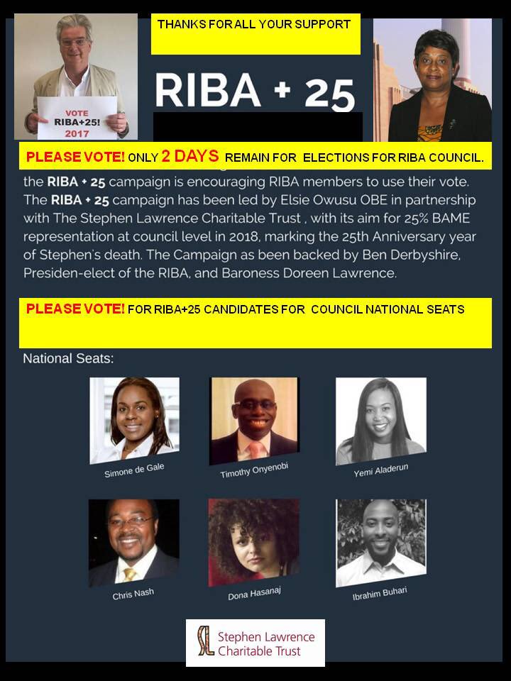 elsie_owusu's tweet photo. #Architects! 2 days left 2 VOTE! Click https://t.co/AjvadGxp8Z 2 back legendary #Riba +25 campaign 4 #diversity #inclusion in #architecture https://t.co/GINiF5PrhN