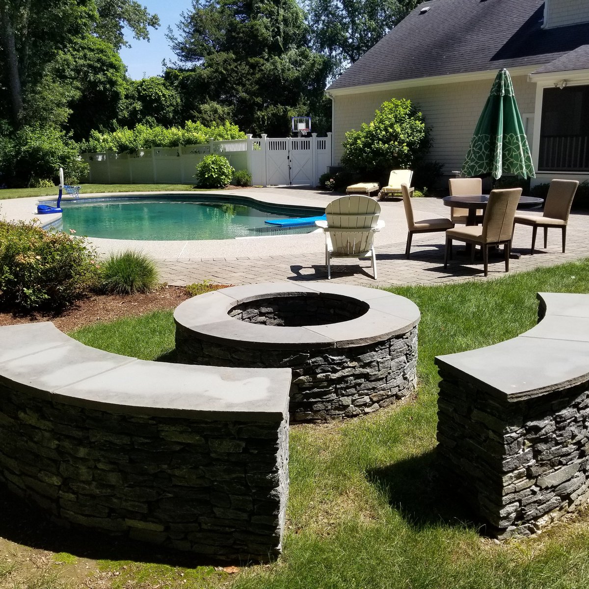 Barrington...  Poolside Firepit w/ Stone Benches, All Ready For A New Patio!