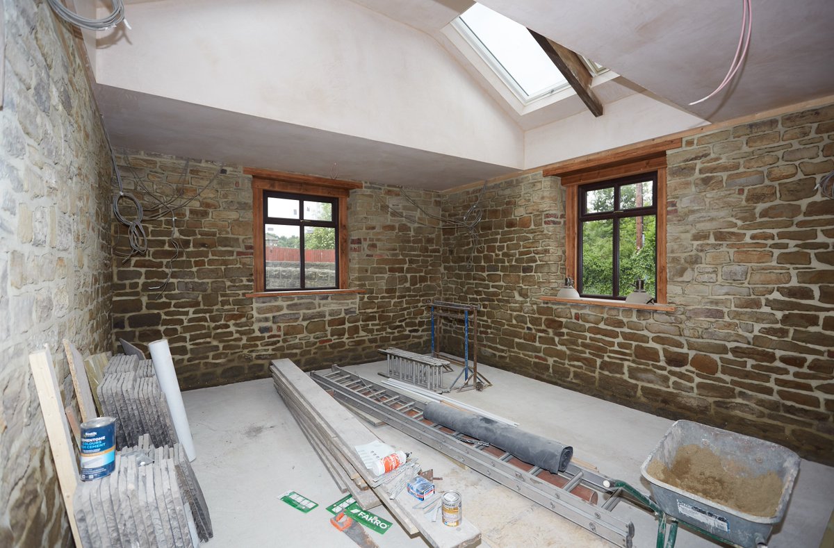 After we removed the plastered walls in the old pool room, what we discovered blew us away. The old stable and wheat store built around 1792
