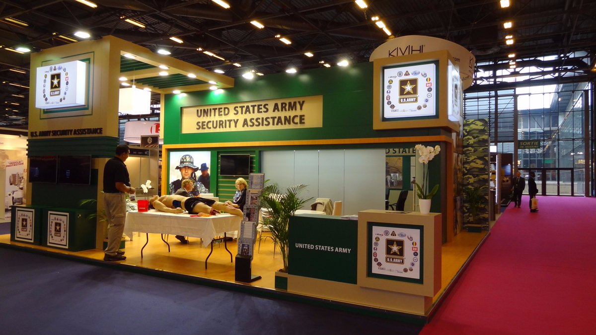 booth_construct's tweet image. Here is the glimpse of the graceful design of United States Security Assistance booth at Eurosatory. #eventprofs #events #boothdesign