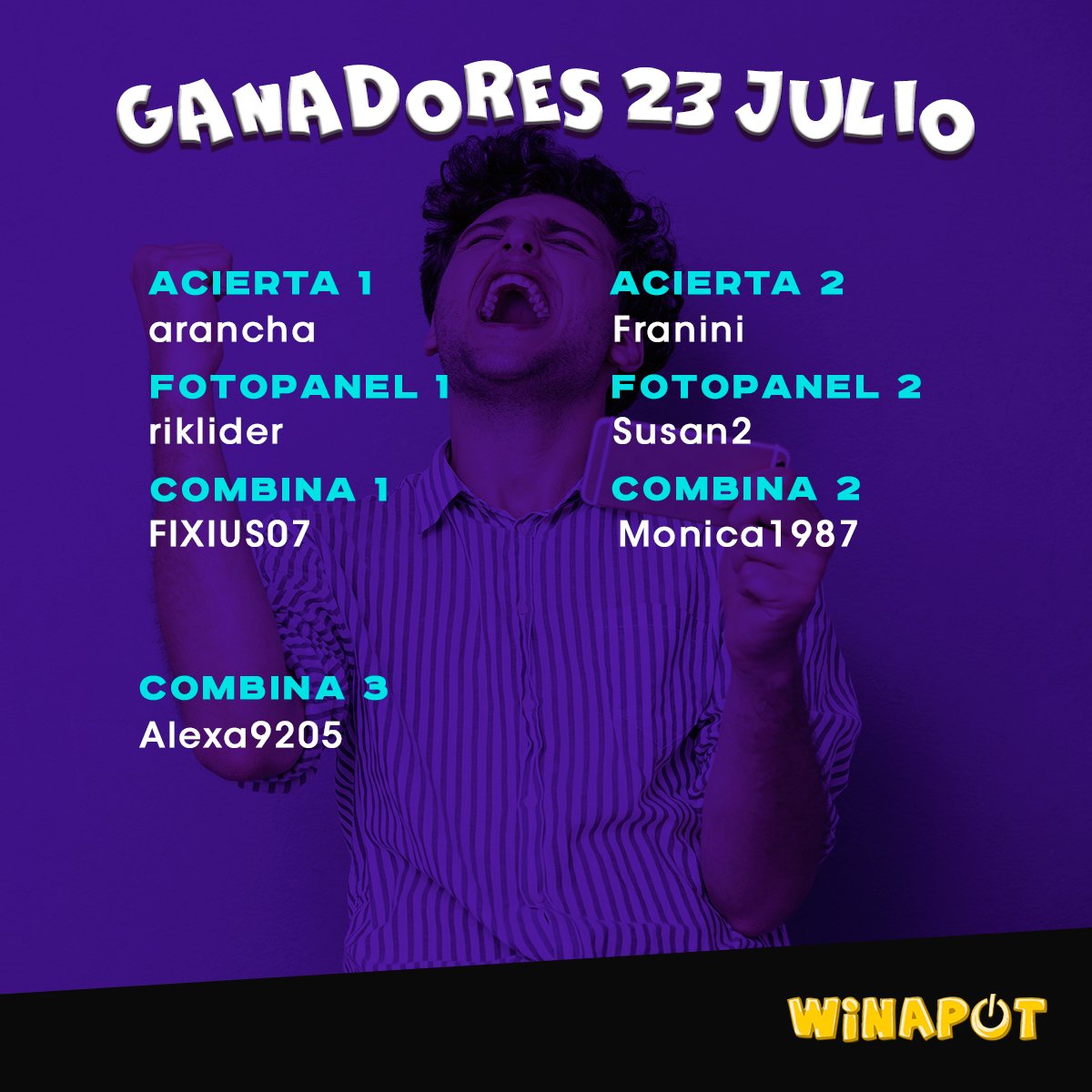 WinazarGames's tweet photo. 💥ENHORABUENA a los ganadores definitivos de este Domingo.💵💰
❗Tras infringir las normas de participación, Garonu ha sido descalificado. (1/2) https://t.co/SodPI77eM5