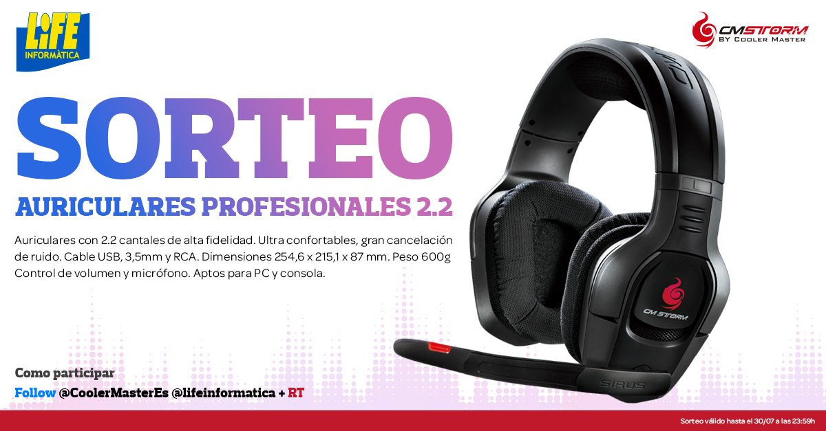 lifeinformatica's tweet photo. ¡Nuevo #sorteo disponible! Participa y llévate unos auriculares profesionales @CoolerMasterEs #CMStorm SIRUS-C ¡ Follow + RT ! https://t.co/7zePw4u9VS