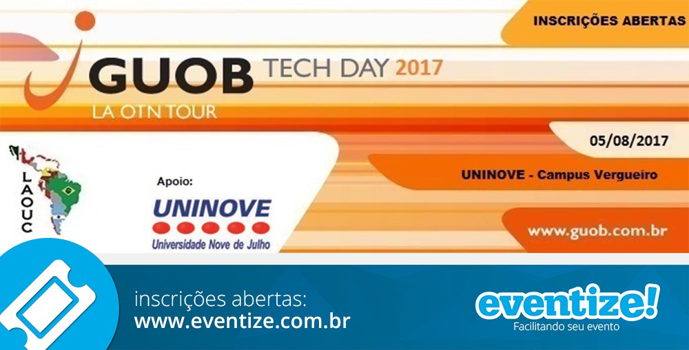 eventizebr's tweet image. Inscrições abertas para o evento GUOB TECH DAY / Lad Otn Tour 2017.
goo.gl/8LJw8s #eventize #Guob #LadOtnTour2017
