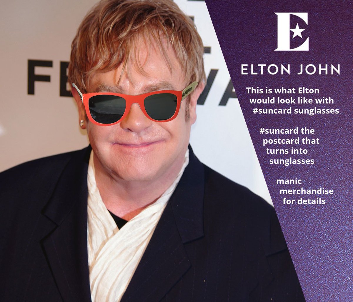 SquareBalloonUk's tweet photo. #suncard a promo postcard that turns into sunglasses. I love this product! So does Elton after my Photoshop effort Get yours @manic_ben https://t.co/eE2psTWVxb