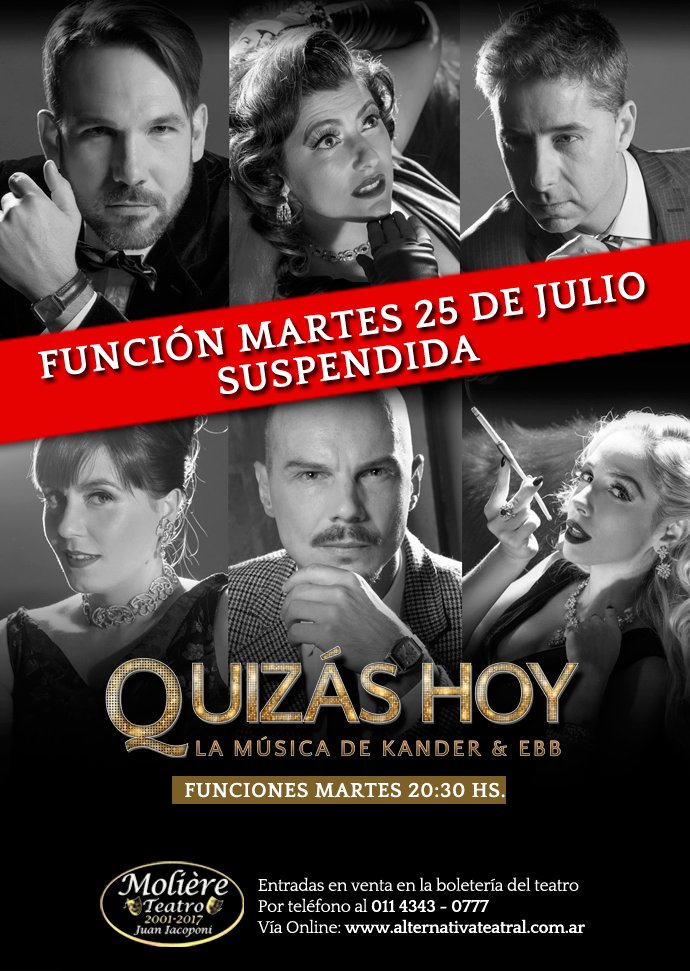 🔊#UltimoMomento 🔊 Función Martes 25 de Julio: Suspendida por problemas ajenos a la compañía. ¡Esperamos verlos pronto en una nueva etapa!