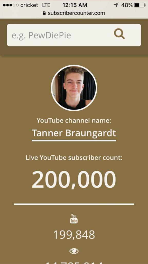 Ronnxxxx's tweet photo. @Braungardtanner I've been watching u since 30kish and I still remember the moment u hit 200k. Happy B-Day Tanner https://t.co/kilB9sPZZ6