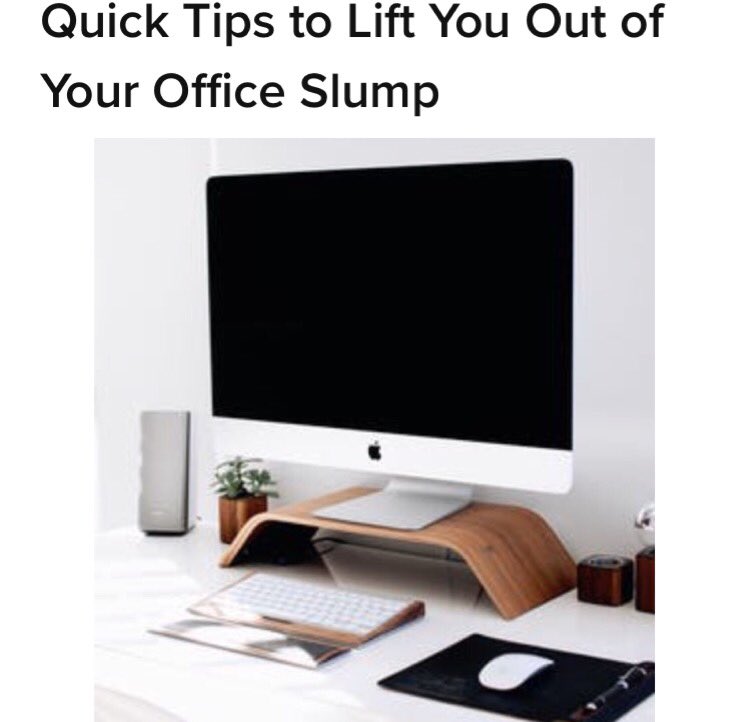 LaurenCap2's tweet photo. #Quicktips to get you out of your #officeslump...Do you sit for long hours behind a #computer? Read more here👉 https://t.co/aanmact5iz https://t.co/afhajb5D0X