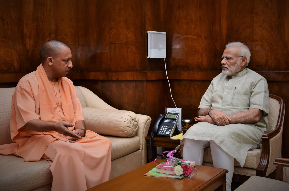 CMOfficeUP's tweet photo. #UPCM श्री #YogiAdityanath ने आज नई दिल्ली प्रवास के दौरान माननीय प्रधानमंत्री श्री @narendramodi जी से भेंट की। https://t.co/41YcabKFyf