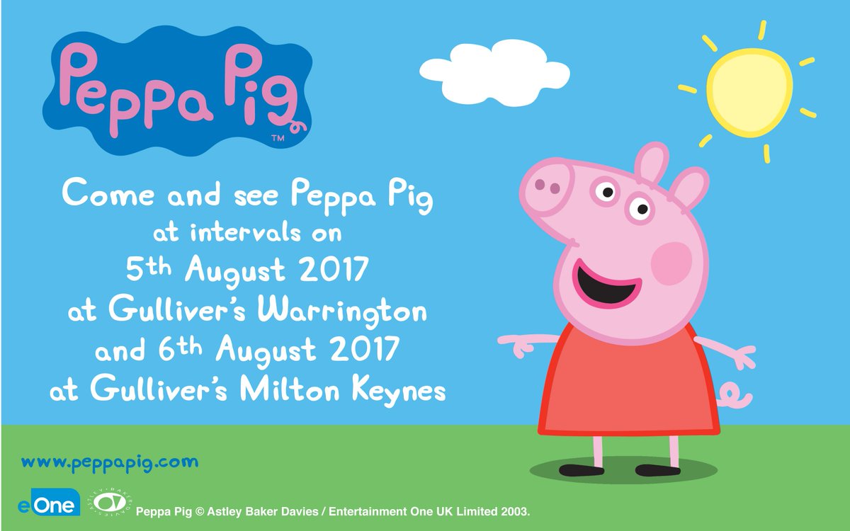 GulliversHotel_'s tweet photo. See Peppa Pig at Gulliver’s Warrington on 5th August and at Milton Keynes 6th August 2017. #Warrington #PeppaPig https://t.co/hDrqdJDKof