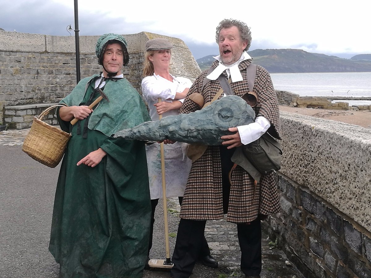 Iggy1853's tweet photo. Mary Anning, Professor Buckland and Bess celebrate the stunning new Lyme Regis Museum.. https://t.co/Ix8b209v33