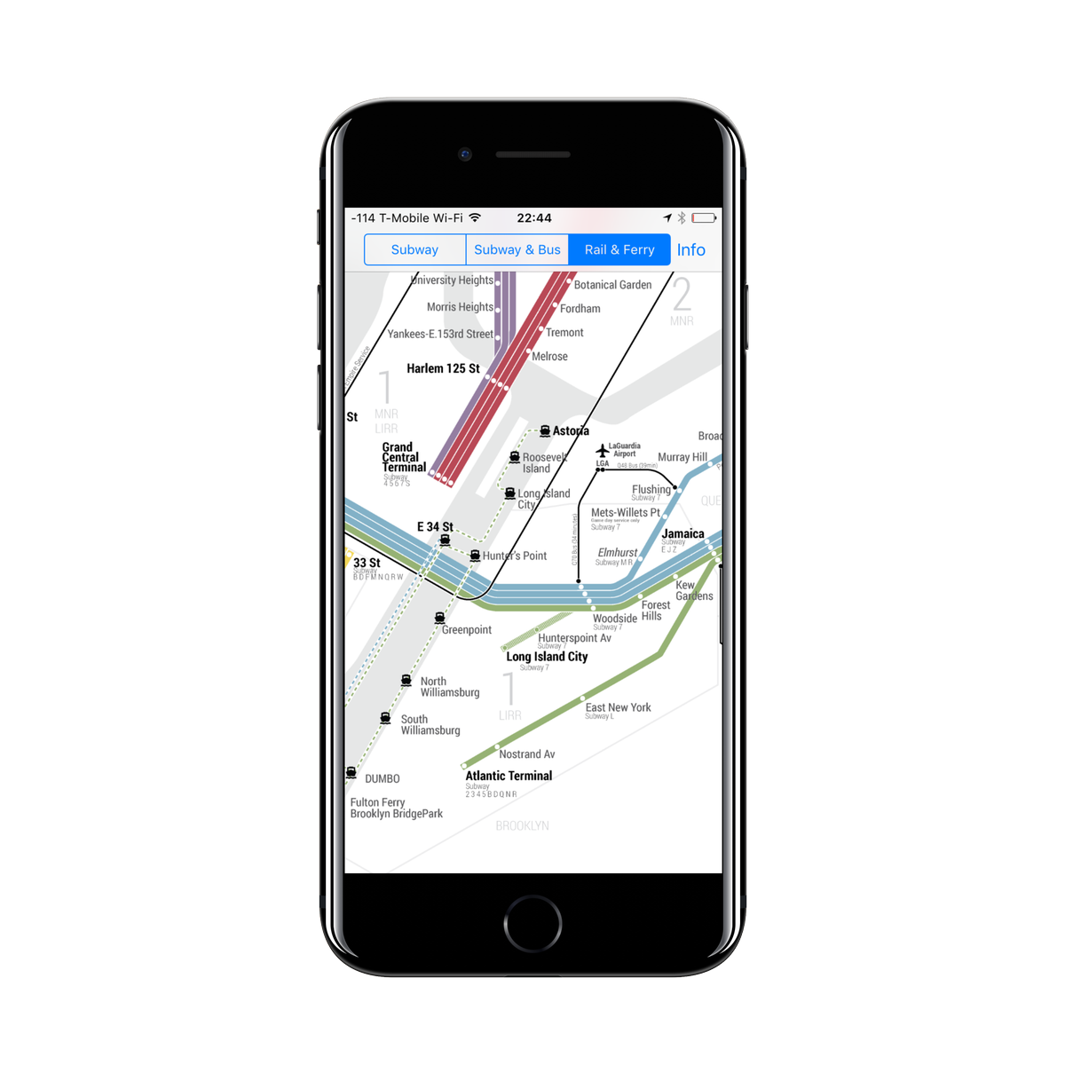BulletMap's tweet photo. One City, One Map. Now showing LIRR, MNR, NJT and Ferries. Bullet Map app for iPhone. https://t.co/Bhwy94vQbn https://t.co/d6Zluhw29r