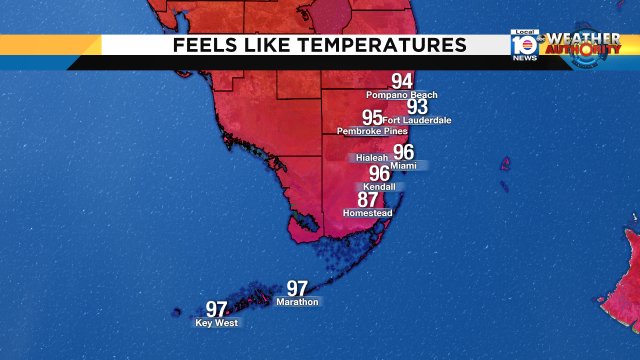 The HEAT IS ON!!!! Checkout these "Feels Like" temperatures. Watch Meteorologist Julie Durda https://t.co/SvVNnCZqRU