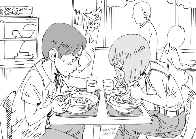 お絵描き:リンガーハット(イートイン)デート 