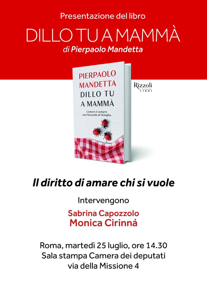 SabriCapozzolo's tweet photo. Domani a @Montecitorio presentazione del libro "Dillo tu a mammá" scritto da @PierpaoloMandy ognuno ha il diritto di amare chi vuole https://t.co/Mxv7M0imZU
