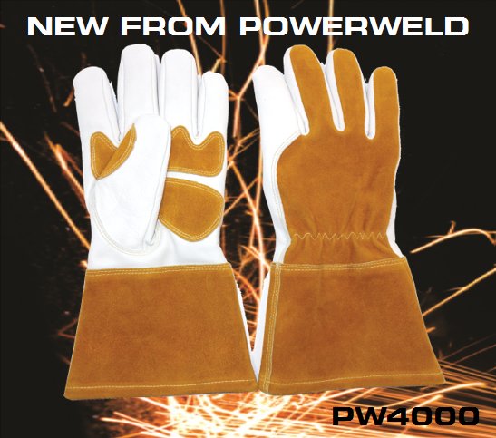 PowerWeld's tweet photo. The new PW4000 MIG welding glove from PowerWeld is a premium welding glove designed to maximize comfort and protection. #PowerWeld #PW #PPE https://t.co/iCiVkQAacM